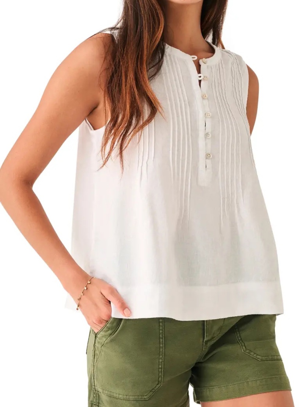 Faherty | Isha Linen Sleeveless Pintuck White Women's Top